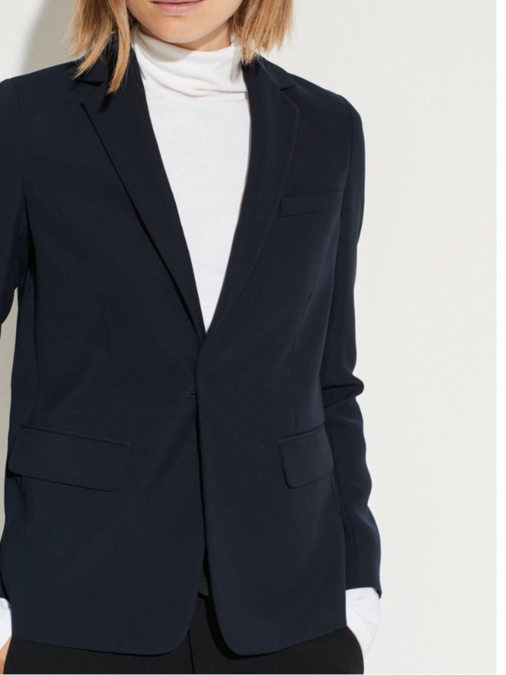 Vince Navy Blue Tailored Hidden One Button Notched Lapel Blazer